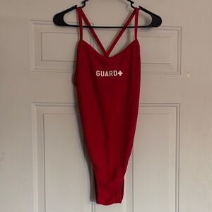 Red One Piece Lifeguard Swimsuit (Non-padded bust) **see note on size**